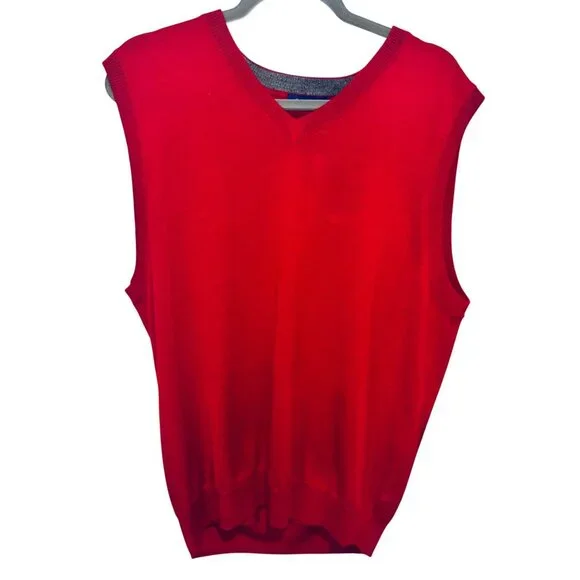 NWT Merino Wool Lightweight Alan Flusser Red VNeck Sweater Vest XL Preppy Office - Picture 2 of 9